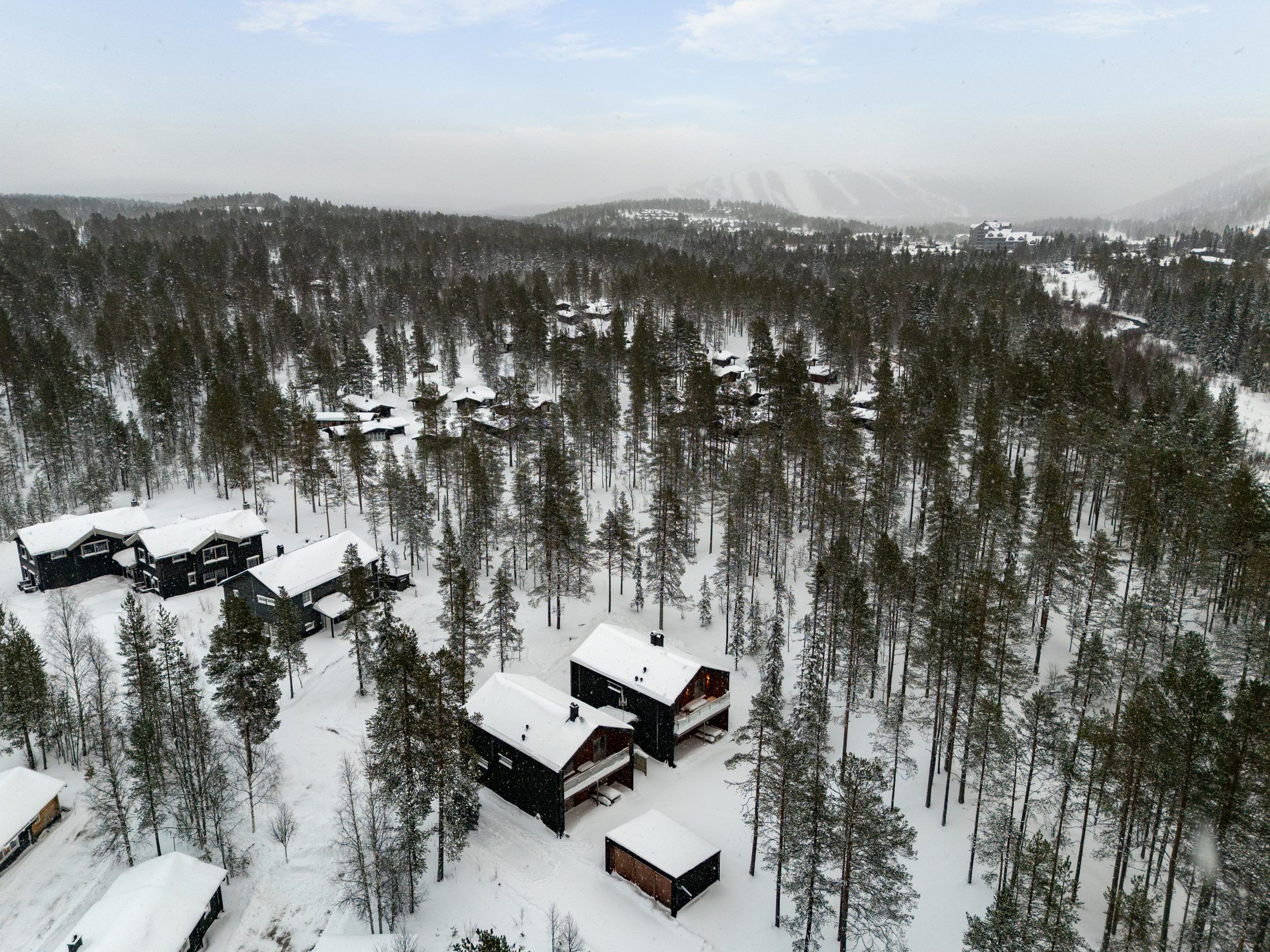 Fjällhus i Sälen ifrån ovan